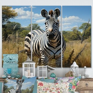 Designart "Zebra Realistic Wildlife Portrait" Animals Wall Art Living ...